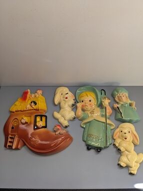 Vintage 1965 Miller Studio Chalkware Nursery Rhyme Set With Original Hangers